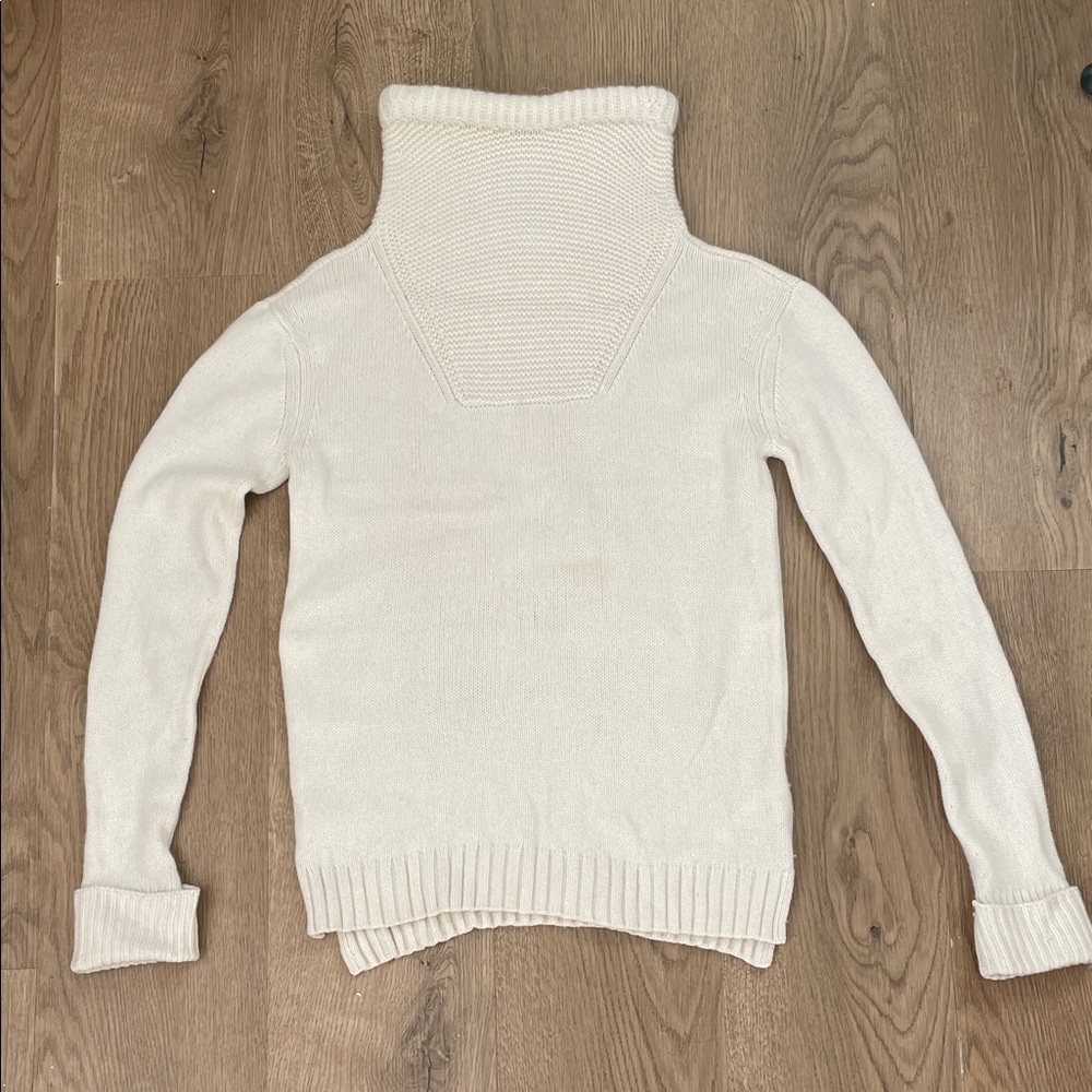$596 TSE 100% Cashmere Ivory Turtleneck textured Cowl Neck Sweater